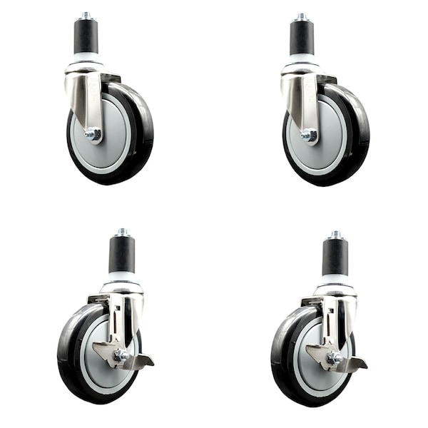 Service Caster 5 Inch 316SS Black Poly Swivel 1-5/8 Inch Expanding Stem Caster Brake SCC, 2PK SS316EX20S514-PPUB-BLK-2-TLB-2-158 - main